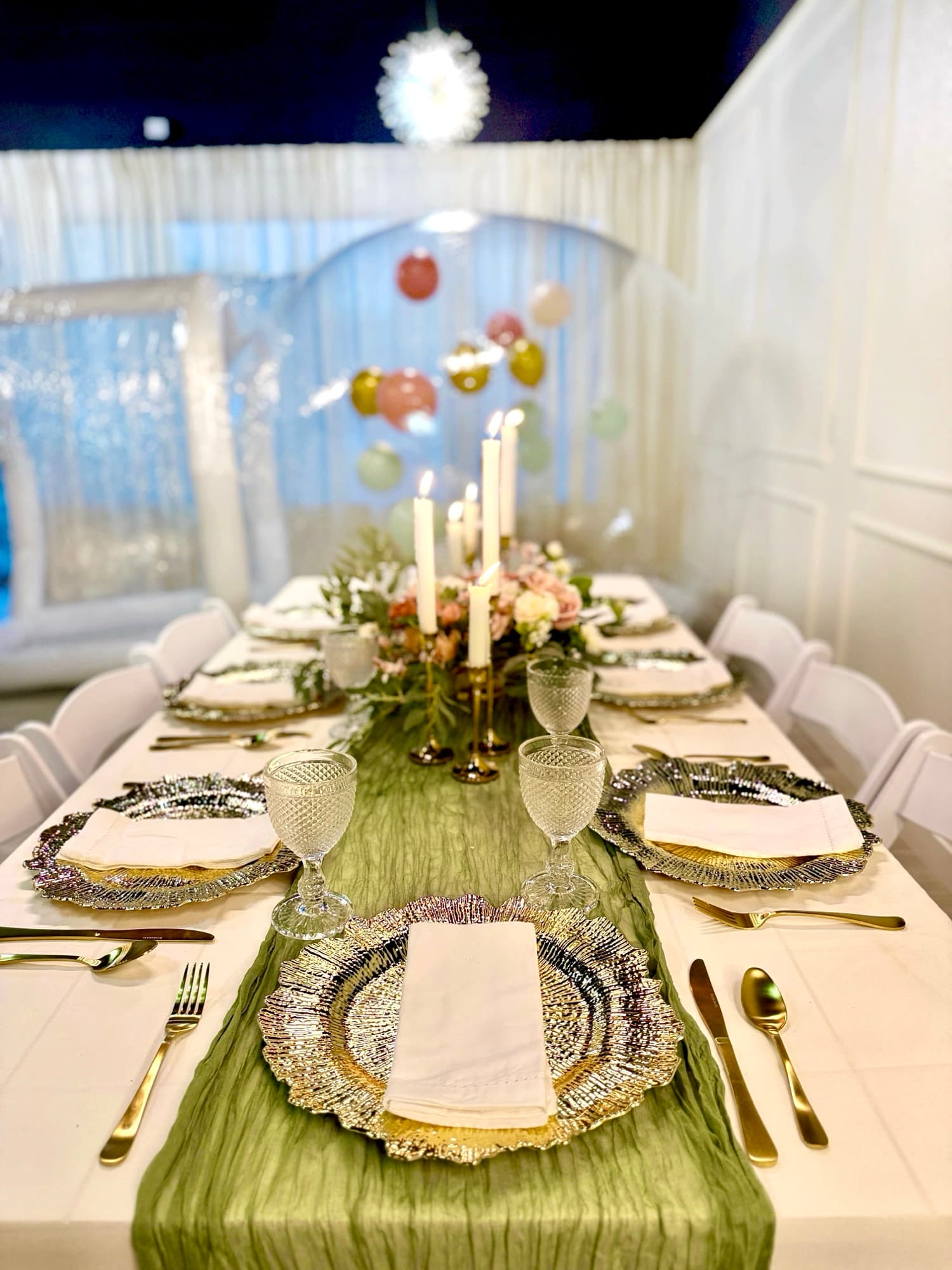 Wedding floral table setup with intimate reception styling at Aramas Events