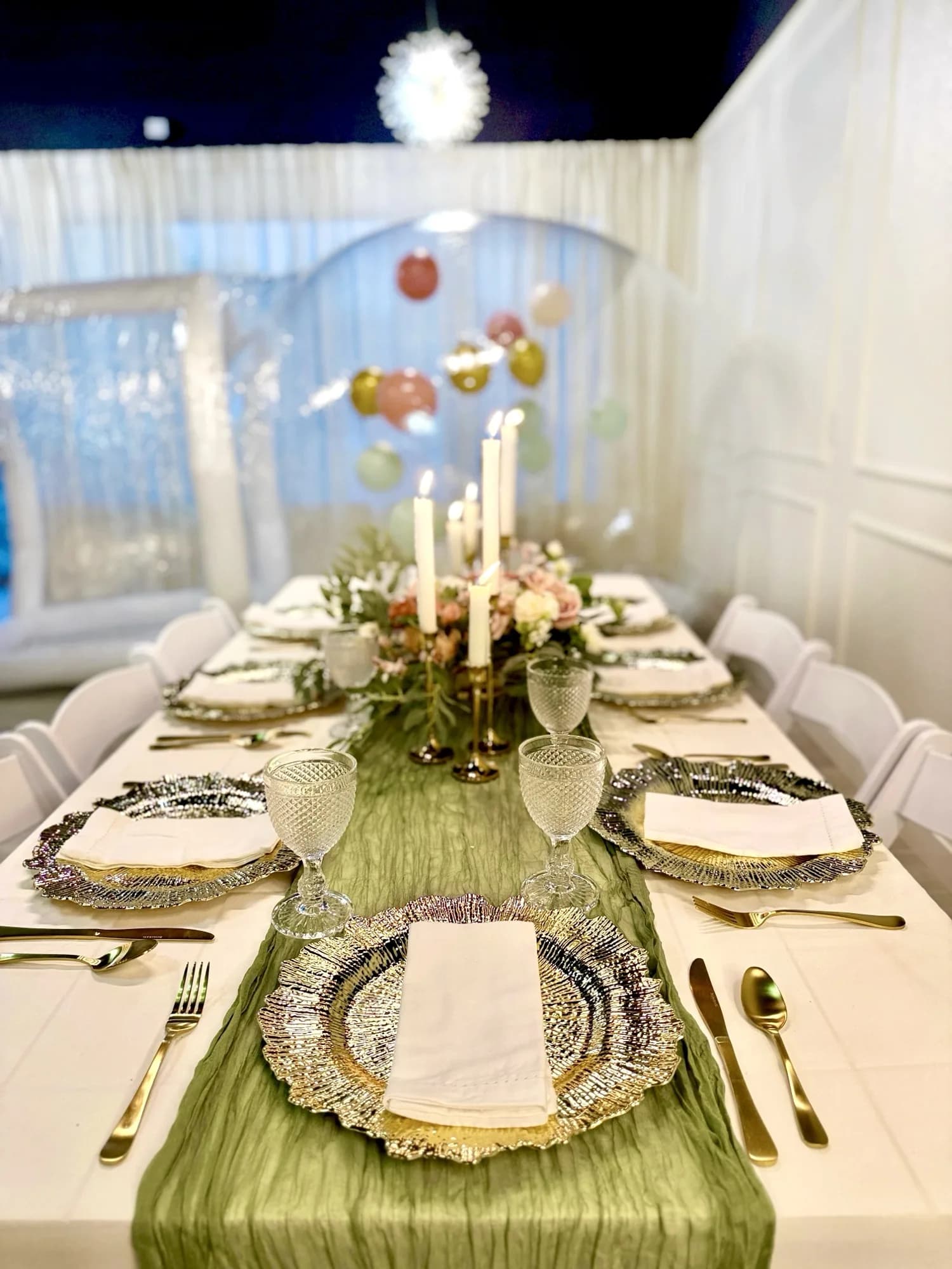 Wedding floral table setup with intimate reception styling at Aramas Events